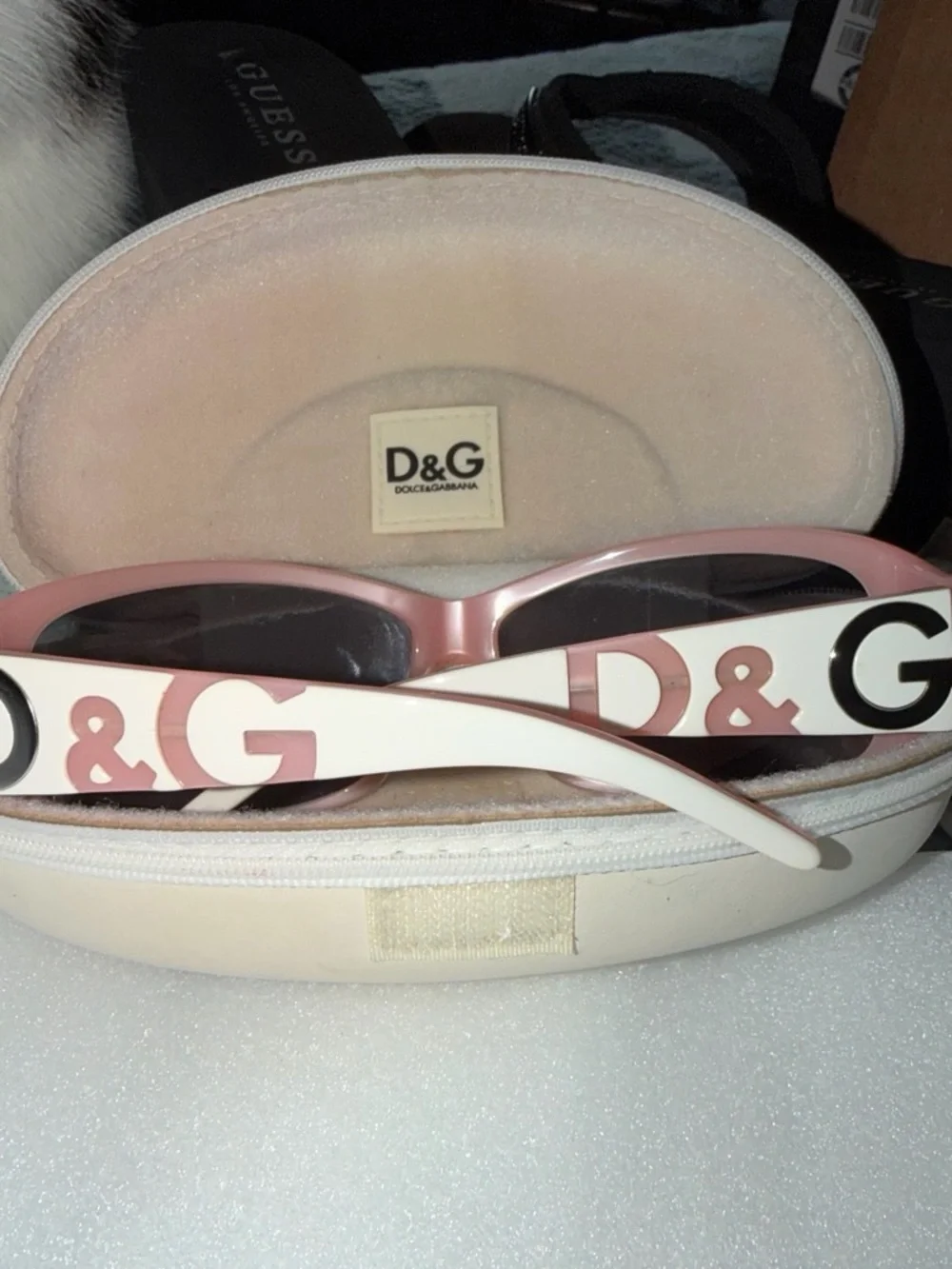 D&G White Women's Oversized Sunglasses with Dark Purple Lenses